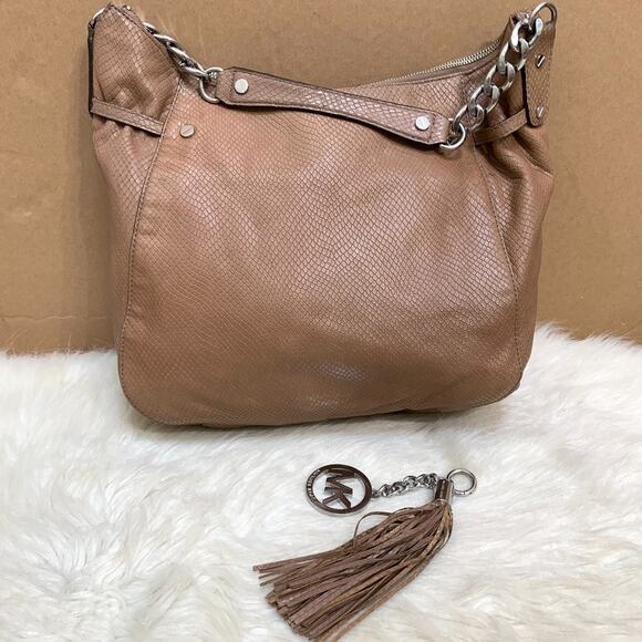 MICHAEL KORS Large N/S Top Zip MEGAN Hobo Dark Dune Snake-Embossed Leather - Picture 3 of 16
